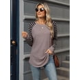 thumbnail image 6 of Women'S Stripe Tunic Tops Casual Long Sleeve Shirts Round Neck Pullover Coffee Color S, 6 of 7