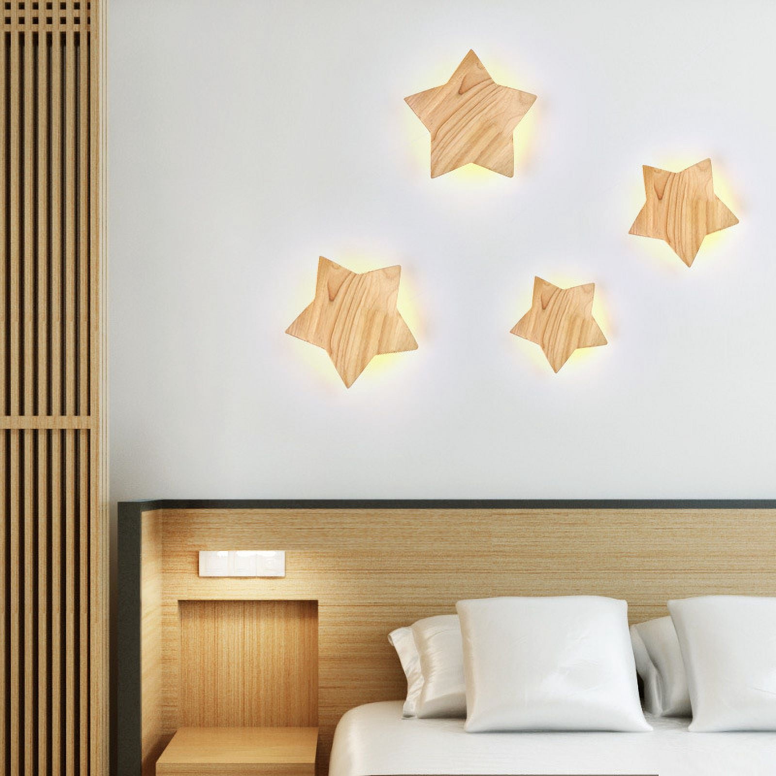 LED Wood Star Wall Lamp Modern Creative Cartoon Wall Light Night Light Bedside Lamps for Baby Kids Bedroom Living Room Stairs Warm Light Ø19cm