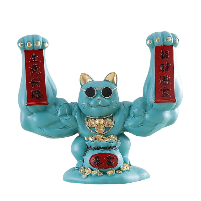 Estatuilla creativa de , escultura de resina, estatua coleccionable divertida para el hogar, la Oficina, el escritorio, la decoración Azul mayimx Figura de gato de la suerte