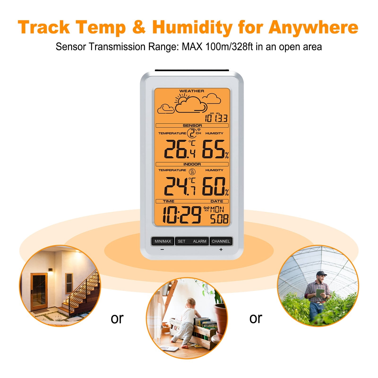 Wireless Weather Station with LCD Backlight, Digital Thermometer Hygrometer
