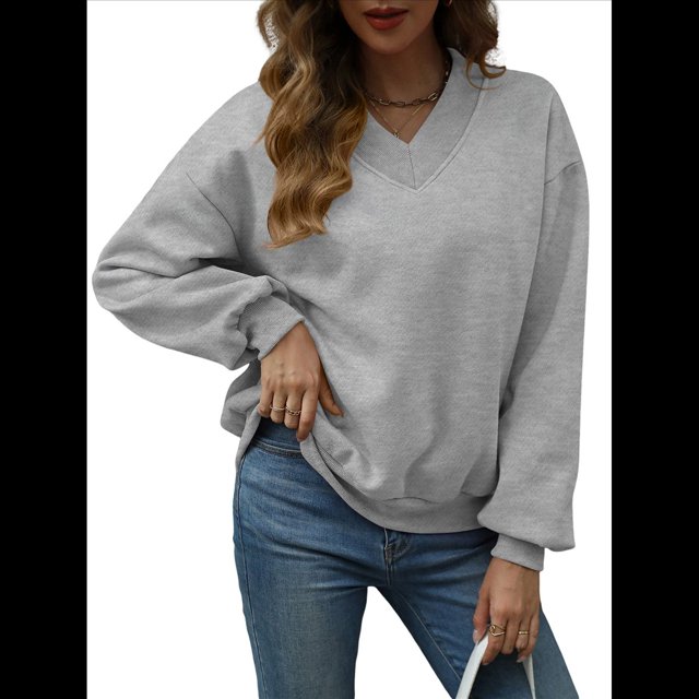 Sudadera con Capucha para Mujer, de Gran Tamaño, con Cuello en V, Informal, Cómoda, Básica, Moda de Otoño 2025. Gris S