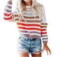 thumbnail image 2 of Jjayotai Women's 2024 Fall Sweaters, Long Sleeve Crew Neck Striped Color Block Casual Loose Knitted Pullover Sweater Tops Purple S, 2 of 6