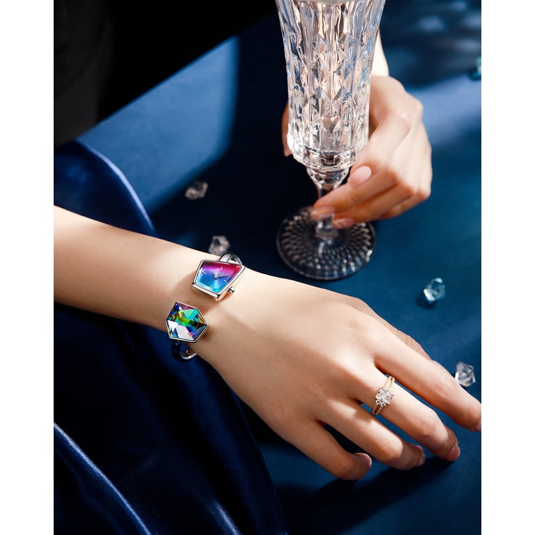 Women\'s Red Blue Cuff Bangle Quartz Watch Shaped Mineral Case Stainless Steel GENEVA Watch Womens Silver Tone Stainless Steel Classic  main image 4