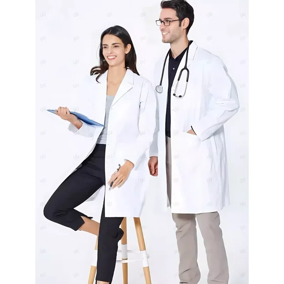 Uniforme Médico, Bata Larga Blanca, Uniforme De Laboratorio