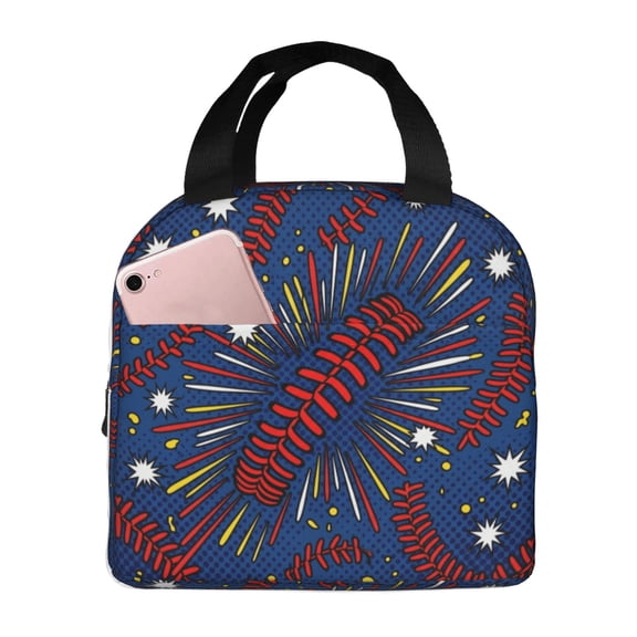 Baseball Insulated Lunch Bag, Lunch Box Thermal Cooler Tote, Reusable Leakproof Meal Prep Carrier For Women & Men, Office Work, Travel, And Hiking