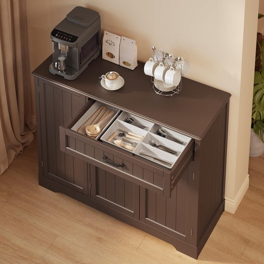 Aiho 42” Coffee Bar Cabinet with Storage, Kitchen Storage Cabinet, Sideboard Buffet Cabinet with 8 Shelves, 1 Drawer - Dark Brown