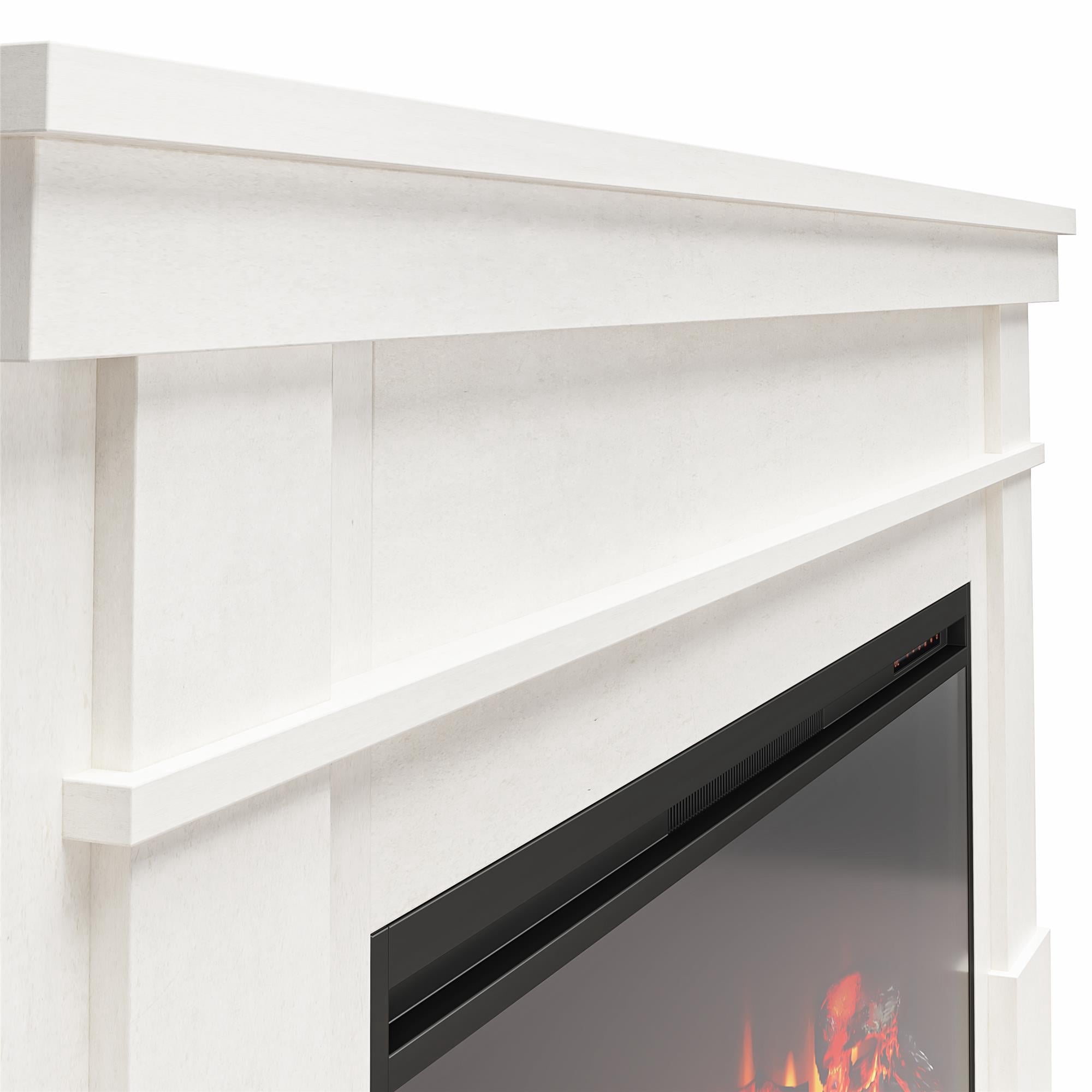 Elmcroft Wide Mantel with Linear Electric Fireplace, Plaster
