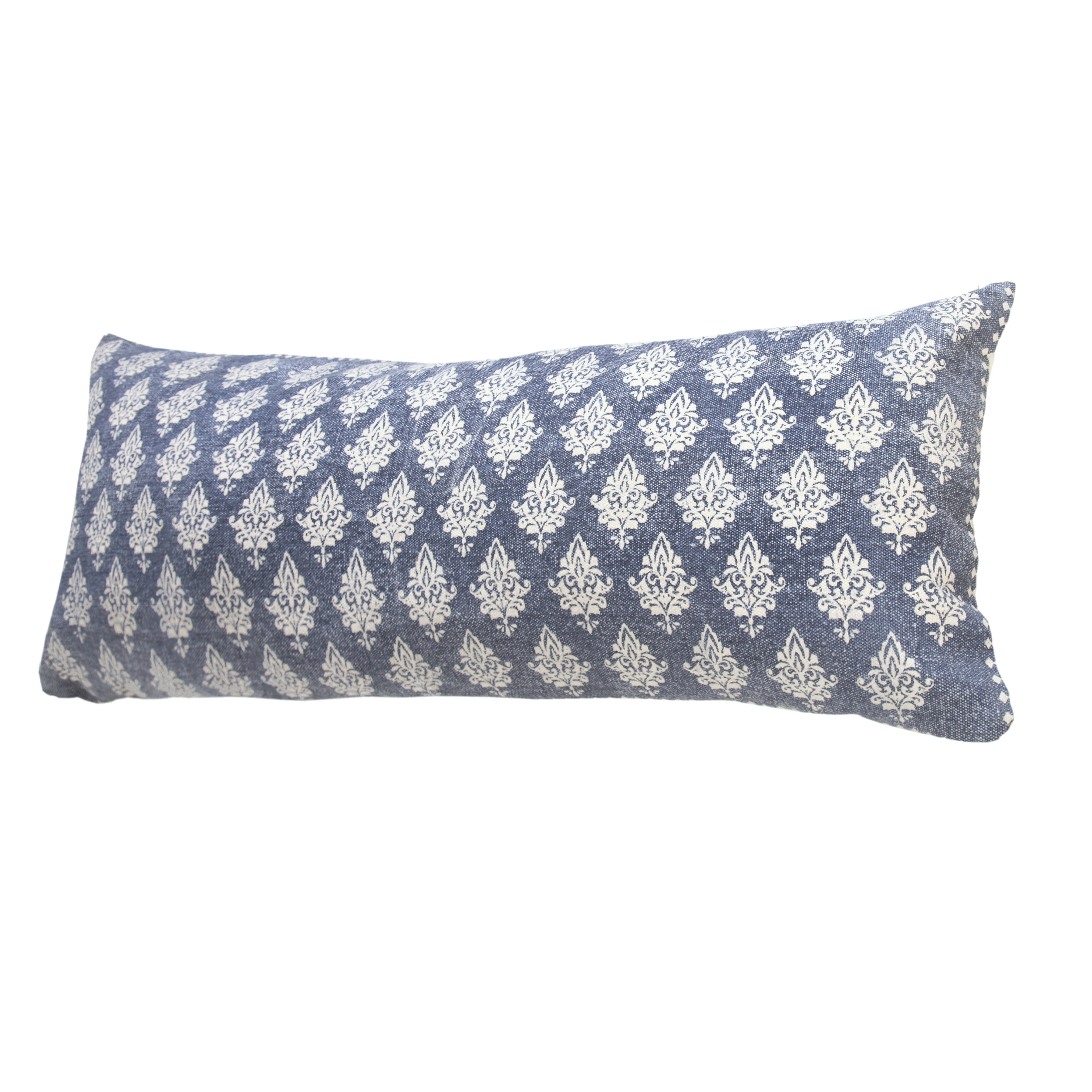 LR Home Flora Set of 2 Vintage Blue/White Damask Cotton Adult Decorative Lumbar Pillow