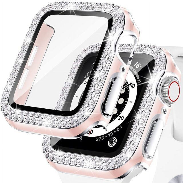 Funda de cristal brillante para Apple Watch, Protector de pantalla para iwatch series 7, 3, 8, 5, 6, SE, 45mm, 41mm, 40mm, 44mm, 42mm, 38mm, parachoques de diamante