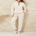 thumbnail image 3 of Ladies‘ Solid Color Long Sleeve Quarter Zip Pullover Pants Tracksuits, 3 of 9