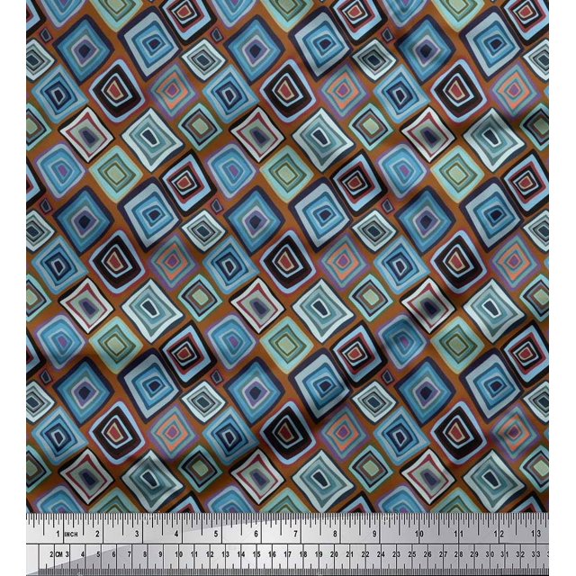 Soimoi Rayon Fabric Square Geometric Print Fabric by the Yard 56 Inch Wide