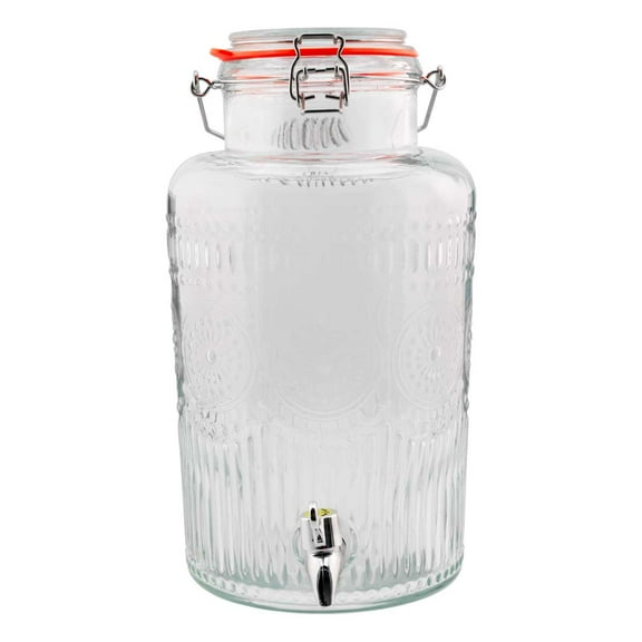 Dispensador de Vidrio Estilo Vintage 6 L con Tapa Hermética de Acero con Clip y Grifo de Plástico