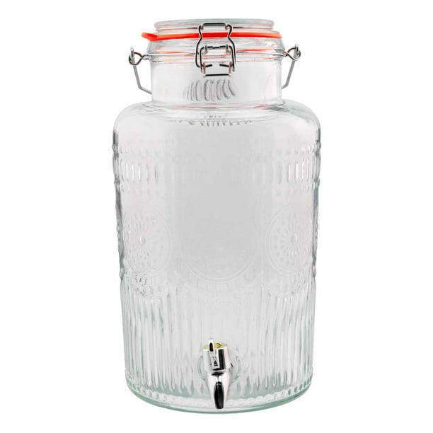 Dispensador de Vidrio Estilo Vintage 6 L con Tapa Hermética de Acero con Clip y Grifo de Plástico