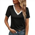 thumbnail image 2 of Camisetas para Mujer, Verano Otoño, Corta, Cuello en V, Corte Holgado, Camisetas Básicas de Gran Tamaño, Camisetas para Mujer 2025 Negro M, 2 of 10