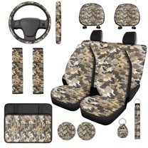 Uorisanigo Camouflage Auto Seat Cover Sets 14 Pcs with Cars Headrest Cover and Steering Wheel Cover Armrest Cover Car and Auto Seat Belt Cover and Water Cup Pad Comfortable Fit Car,Suv
