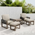 thumbnail image 3 of EAGLE PEAK 5 Pieces Natural Real Wood Cedar Outdoor Patio Conversation Set Spacious Seat Dining Chairs Set with Beige Cushions, Slat Top Coffee Table, Ottomans, 3 of 10