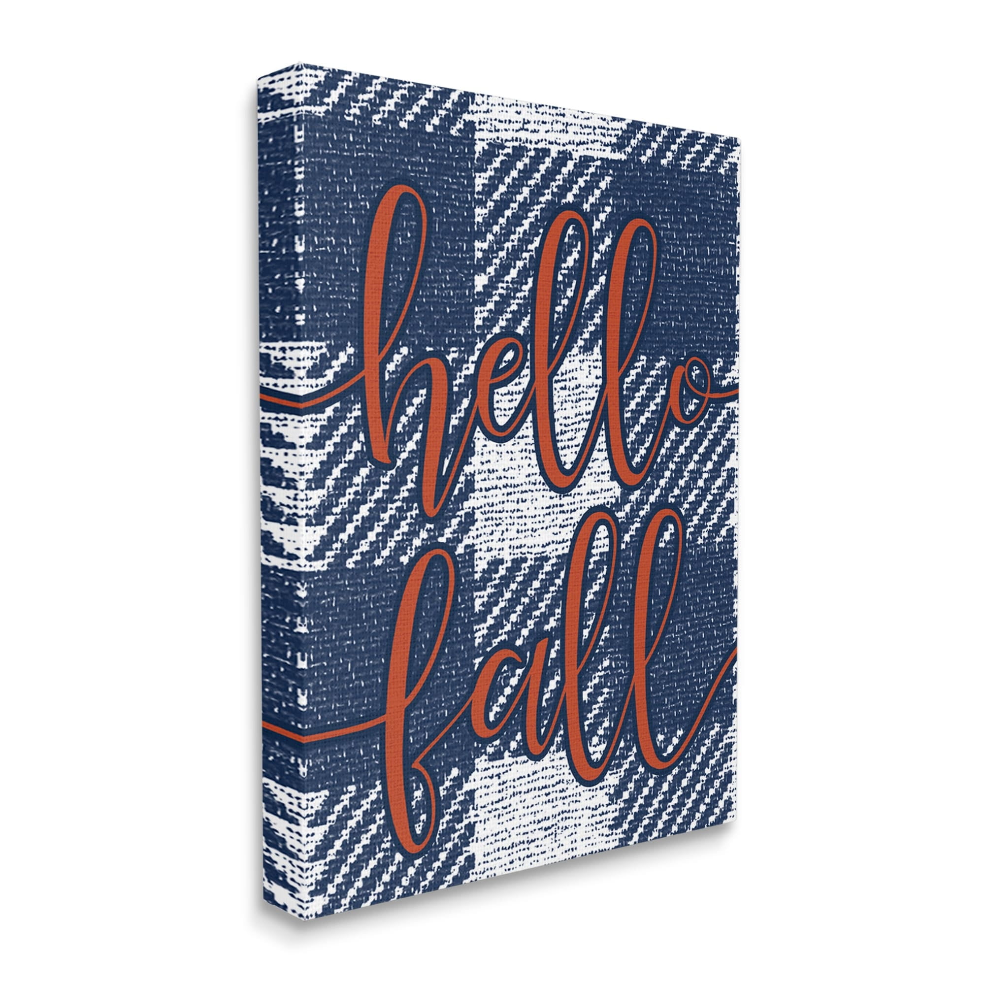 Stupell Industries Hello Fall Greeting Bold Typography Checker Blue Plaid, 36 x 48,Design by Daphne Polselli