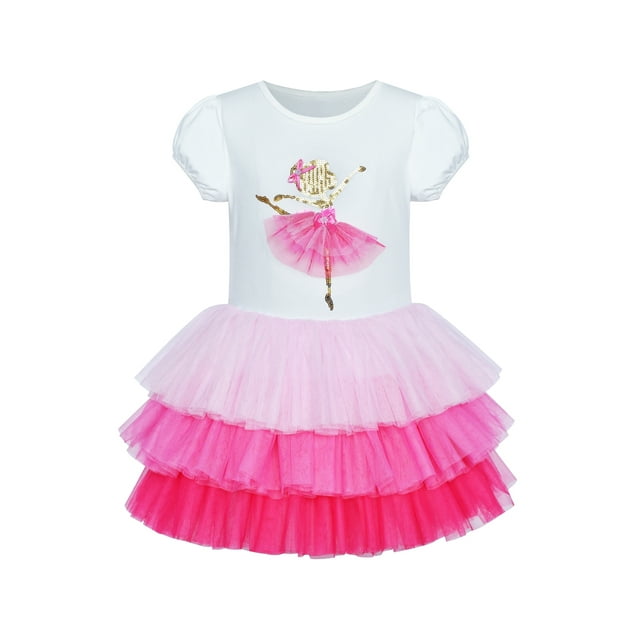 Robe Fille Rose Tutu Danse Jupe à Volants Fête de Ballet 4 Ans