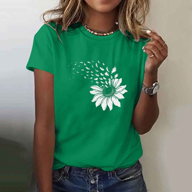 Ovbmpzd Hauts pour Femmes Amusants Verts d'Été à Manches Courtes avec Motifs Floraux T-Shirts Graphiques pour Femmes