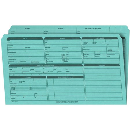 Real Estate Listing Folder Right Panel List, Pre-Printed on Durable Card Stock with Closing Checklist and Color-Coded Dots for Organizing Blue, Legal Size Pack of 25