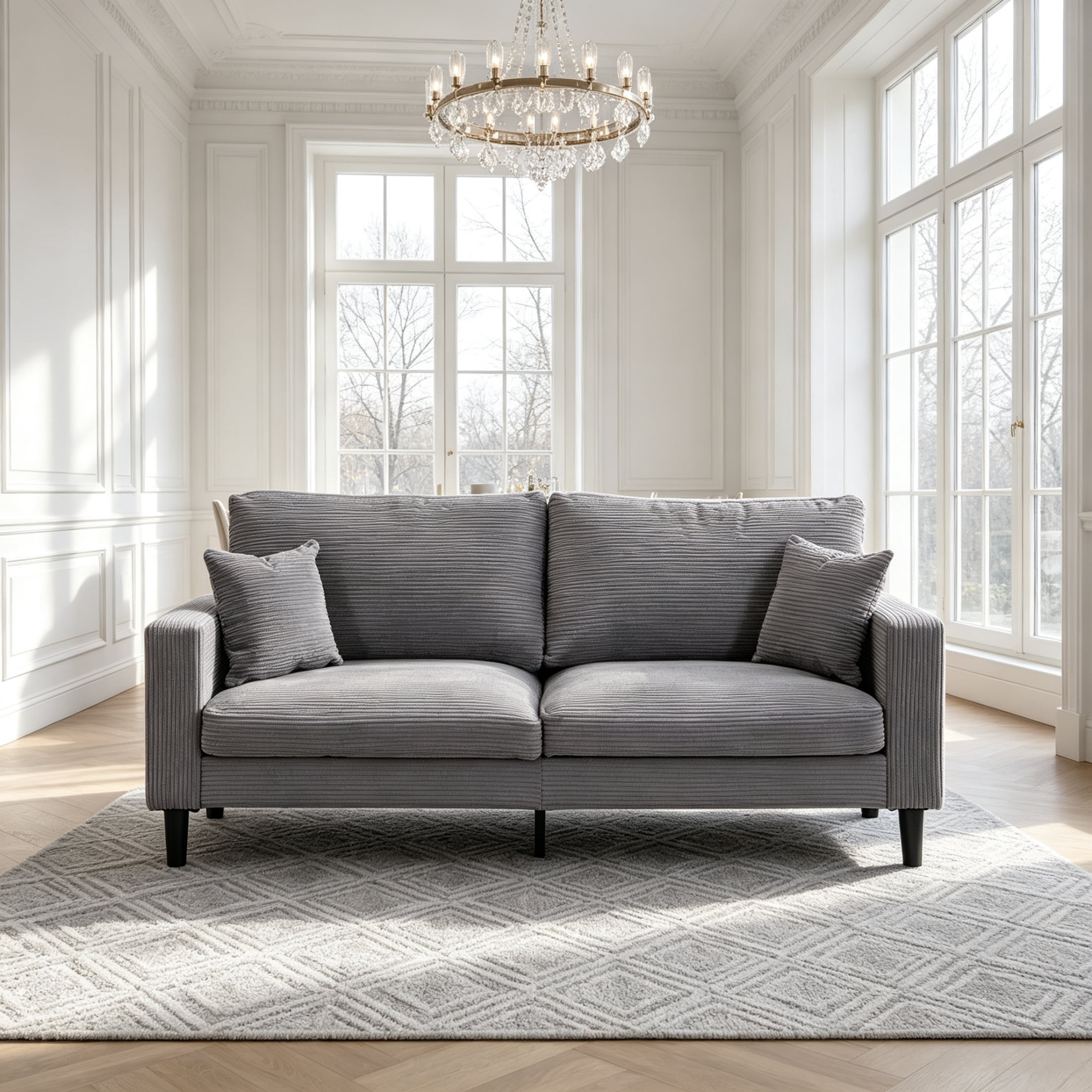 Anpport Corduroy Sofa, 74.8" Deepseat Loveseat for Living Room, Gray