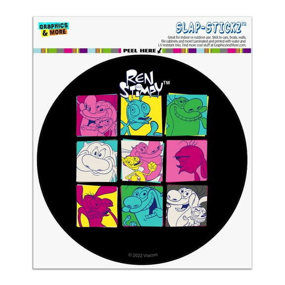 Ren and Stimpy Warhol Grid Front Automotive Car Window Locker Circle Bumper Sticker