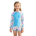 thumbnail image 2 of lnmuld Girls Two Piece Rash Guard Swimsuit Color Block Starfish Print Long Sleeve Half Zip Boyshort UPF 50+ Swimwear for Beach Pool Summer Size:11-12 Years, 2 of 6