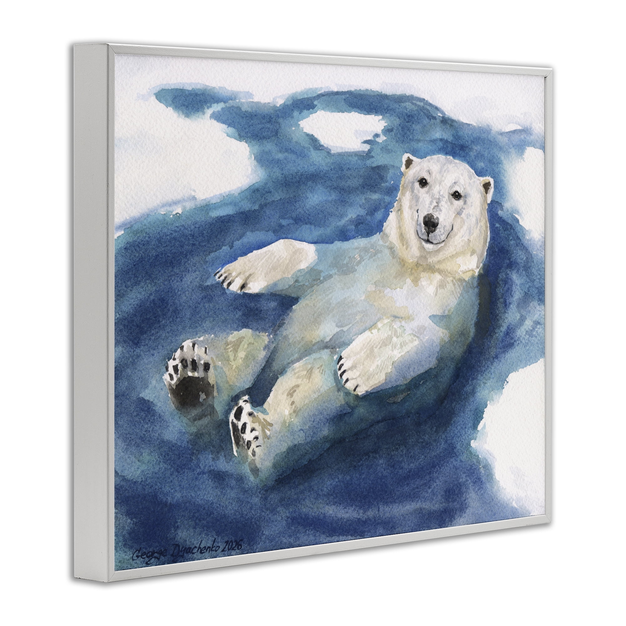 Stupell Industries Polar Bear Icy Bath Time White Framed Giclee Art, design by George Dyachenko