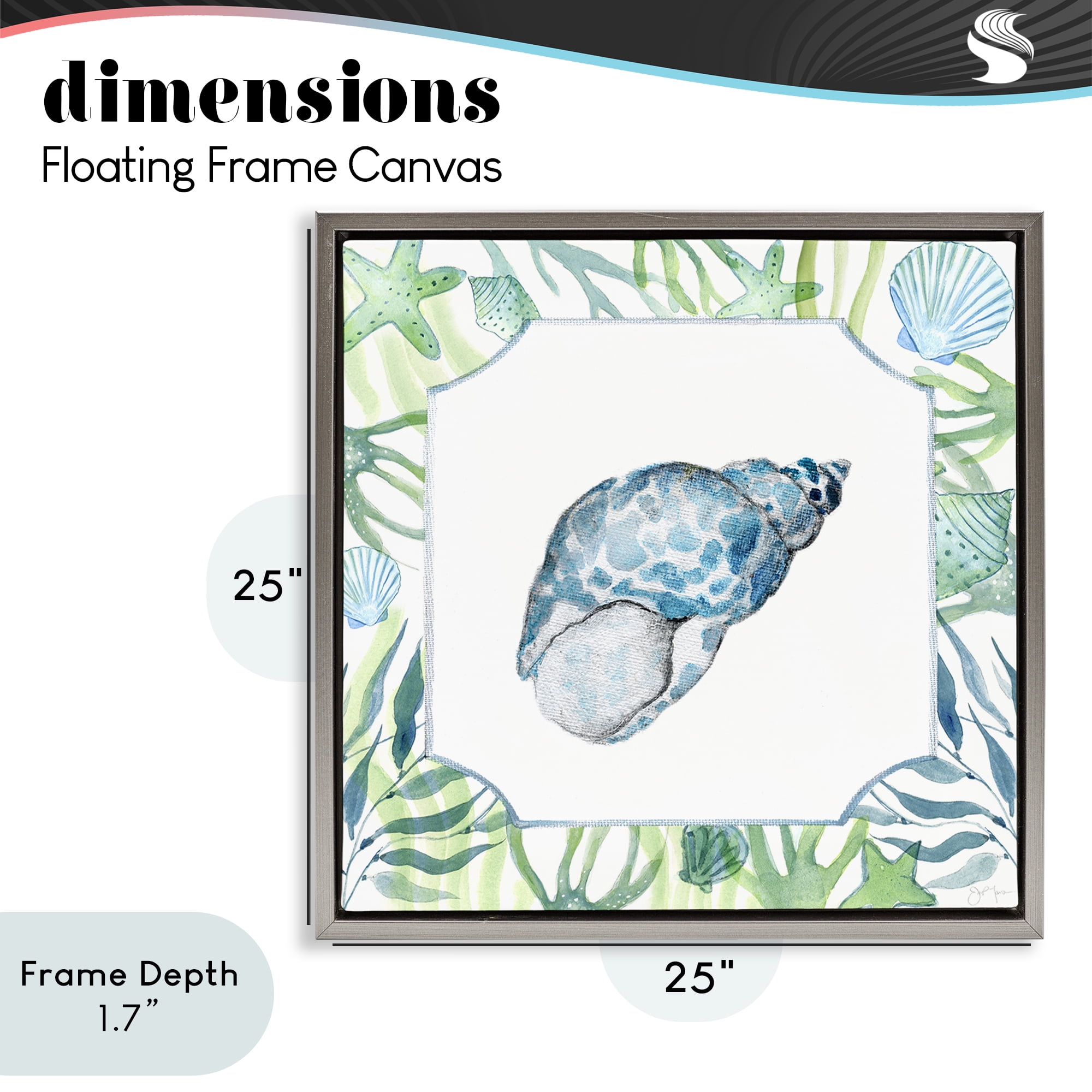 Stupell Industries Spotted Cowrie with Seaweed Gray Framed Floater Canvas Wall Art, design by Janet Tava