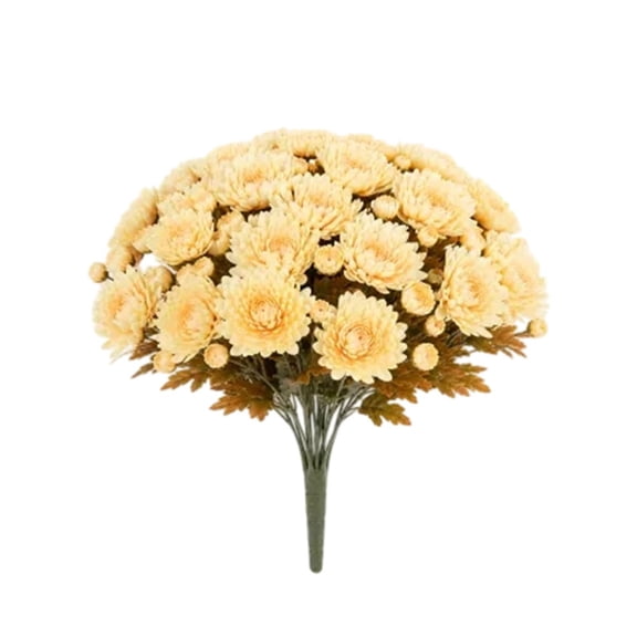 TAROFIIH Artificial Mums Flowers Bush, Cream Yellow Chrysanthemum Bouquet for Fall Home Wedding Decor