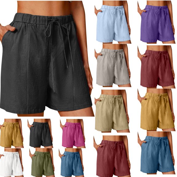 Gamivast Women Linen Shorts Wide Leg High Waisted Beach Shorts Loose Fit Drawstring Pull on Summer Lounge Shorts Linen Look Elastic Waist with Pockets Vacation Wear