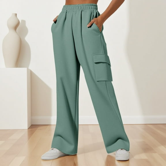 XIMIN Women Fleece Lined Y2k Pants Cargo Sweatpants with Pockets Casual High Waisted Wide Leg Sweat Pants Loose Comfy Athletic Fall Winter Baggy Joggers