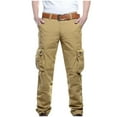 thumbnail image 2 of Herrnalise Men's Joggers Cargo Pants For Cotton Solid Color Multi-pocket Straight-leg Pants Denim Trousers Ripped Denim Pants for Men For Khaki,L, 2 of 9