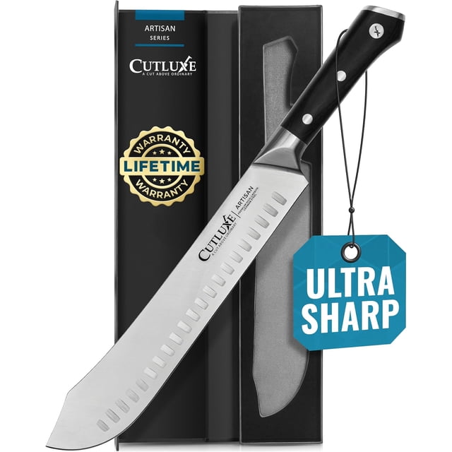 CUTLUXE Butcher Knife - 10\u2033 Bullnose Knife \u2013 Forged High Carbon German Steel \u2013 Full Tang & Razor Sharp \u2013 Ergonomic Handle Design \u2013 Artisan Series
