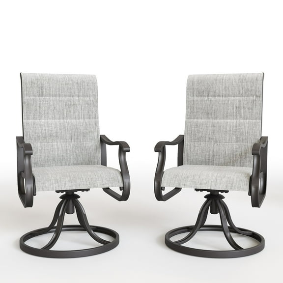 ELPOSUN Patio Swivel Chairs Set of 2, Outdoor Dining Chairs High Back Padded All Weather Breathable Textilene Outdoor Swivel Chairs with Metal Rocking Frame for Lawn Garden Backyard Deck, Light Gray