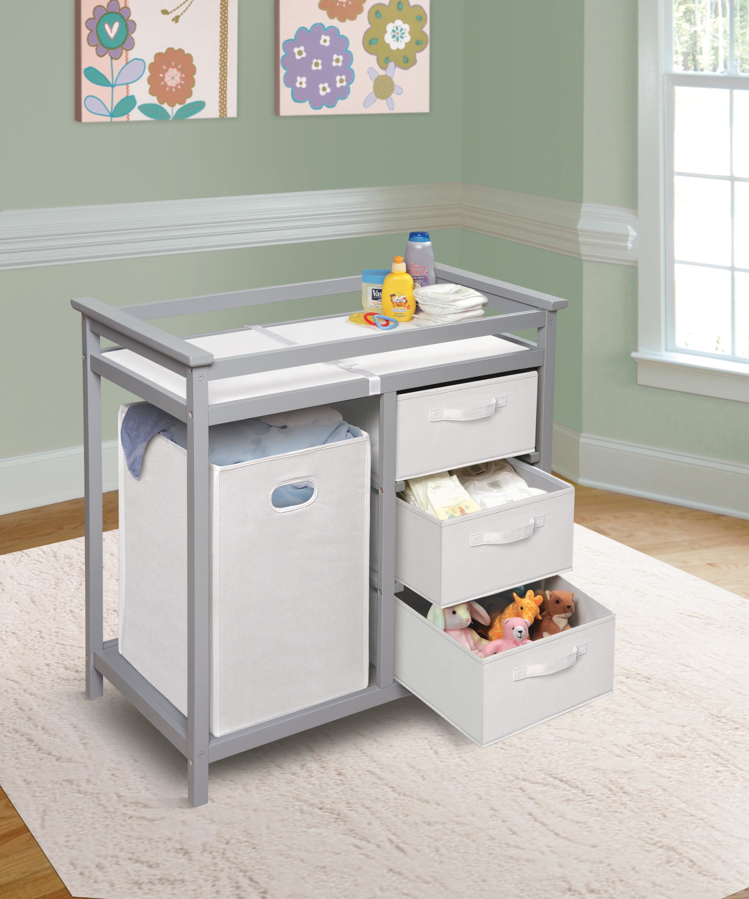 Baby changing clearance table with hamper