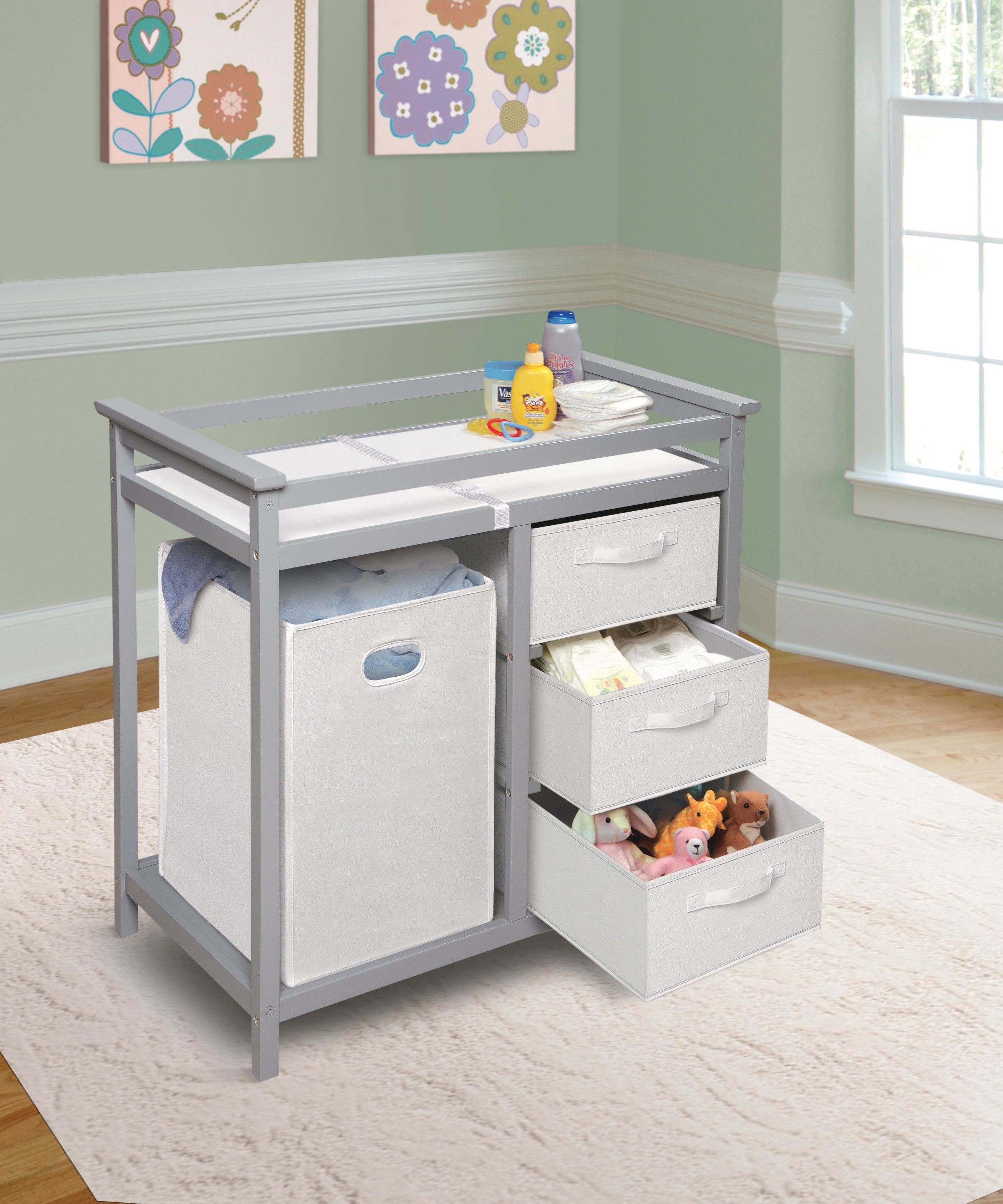 Badger Basket Modern Baby Changing Table with Hamper and 3 Baskets - Gray - image 3 of 10