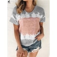 thumbnail image 5 of PULLIMORE Womens Casual Tie Dye Summer T-Shirt Colorblock Crew Neck Short Sleeve Tunic Tops Boho Loose Blouse (3XL, Gray）, 5 of 8