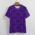 thumbnail image 3 of Purple Bat Eyes Pattern-1 Womens Tops Women's Fashion Casual Short Sleeve Flower Print Round Neck Pullover Top Blouse, 3 of 6