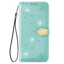 Glitter Bling Case for Motorola Moto G 5G 2024, Flip Cover Mandala Embossed Stylish Luxury Wallet Case with Cards Holder & Hand Wrist Shiny Diamond Design Phone Case for Girls Women, Green