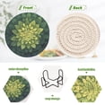 thumbnail image 4 of Haosy Set of 6 Drink Woven Coaster with Holder Heat Resistant Non-Slip Bar Coasters 4 Inches Green Mandala with Leaves, 4 of 7