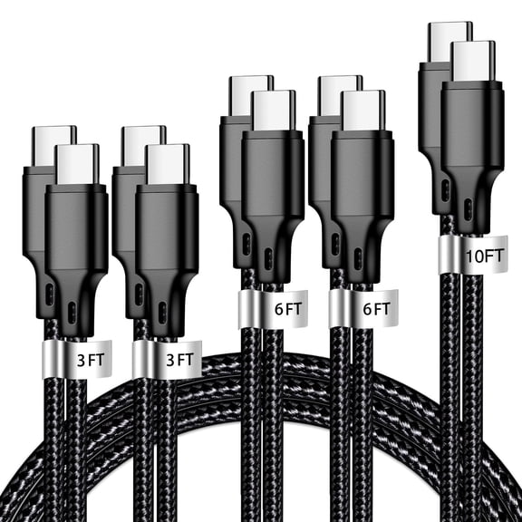 USB C to USB C Charger Cable, 5 Pack [3/3/6/6/10ft] Type  Fast Charging Cord Wire Compatible for iPhone 17/16/15 iPad Ps5 Controller Galaxy(Black)