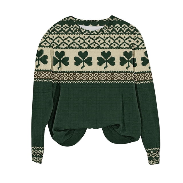 Hauts pour Femmes Tendance Automne Imprimé de la Saint-Patrick Ample Col Rond Manches Longues Chandail Décontracté Chandail Blouse Hiver Douillet