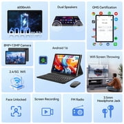 Android 16 Tablet,10 Inch Tablet,12GB RAM 64GB ROM,MTK6769 Octa-Core,5G WiFi,Face Unclocked,21MP Camera,BT 5.0,GPS Tableta,6000mAh,Electronics Tablets with Keyboard Mouse Stylus