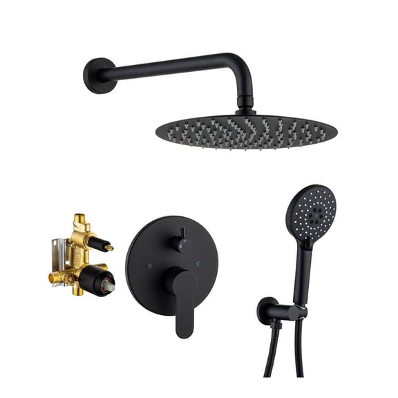 Single-Handle 1-Spray Round High Pressure Shower Faucet with 10 in. Shower Head in Matte Black (Valve Included)