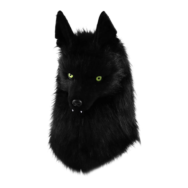 Sombrero de cabeza de animal, tocado de lobo de peluche realista, máscara de disfraz ligera para rol Negro