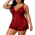 thumbnail image 5 of Uootdi Womens Plus Size Sleepwear Solid Color Delicate Detail Cami Blouse Elastic Waist Casual Shorts Comfy Daily Homewear Outfits, 5 of 7