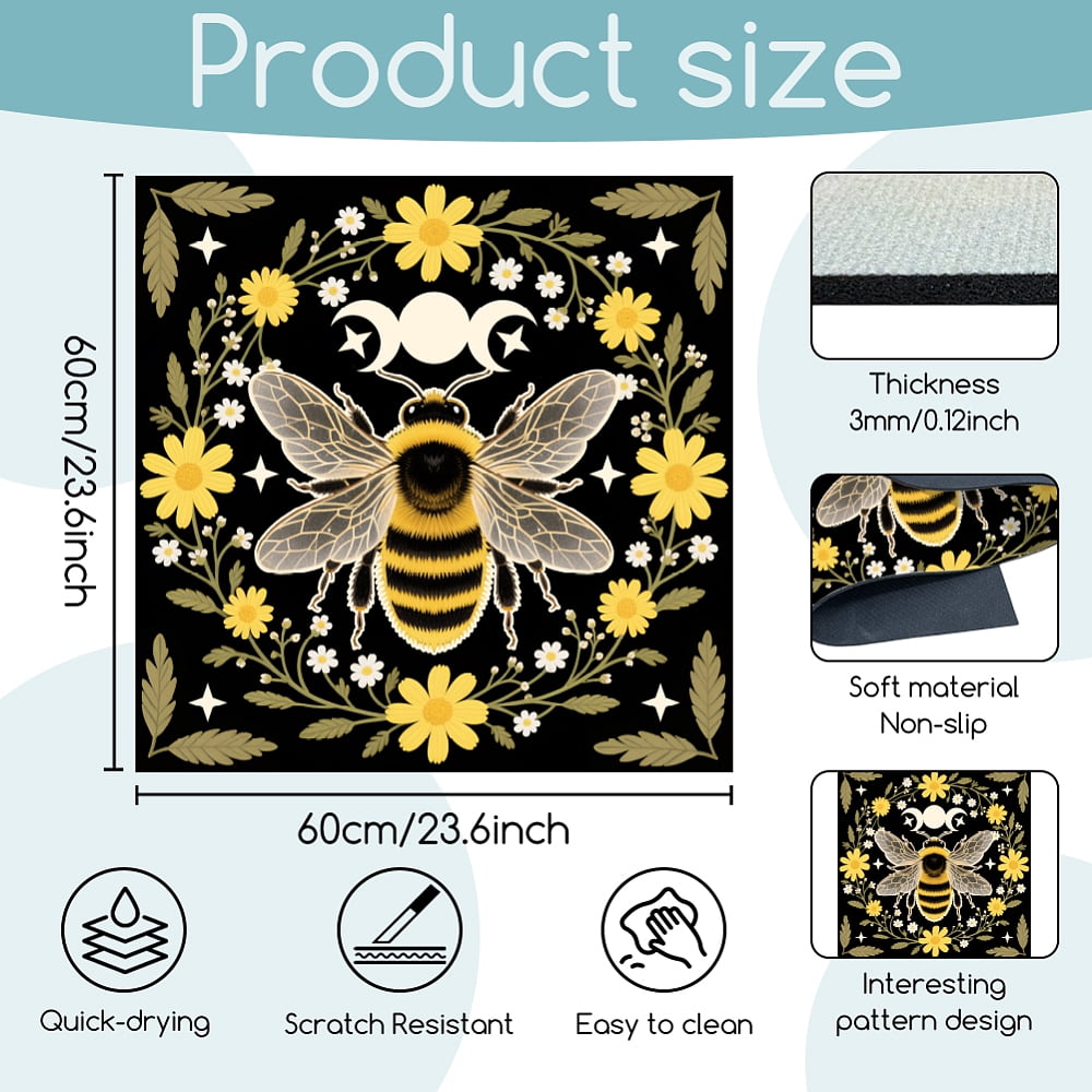 Bees Flowers Laundry Room Washer Dryer Dust Cover Mat 23.6x23.6inch Moons Phases Washing Machine Top Protector Pads Wreath