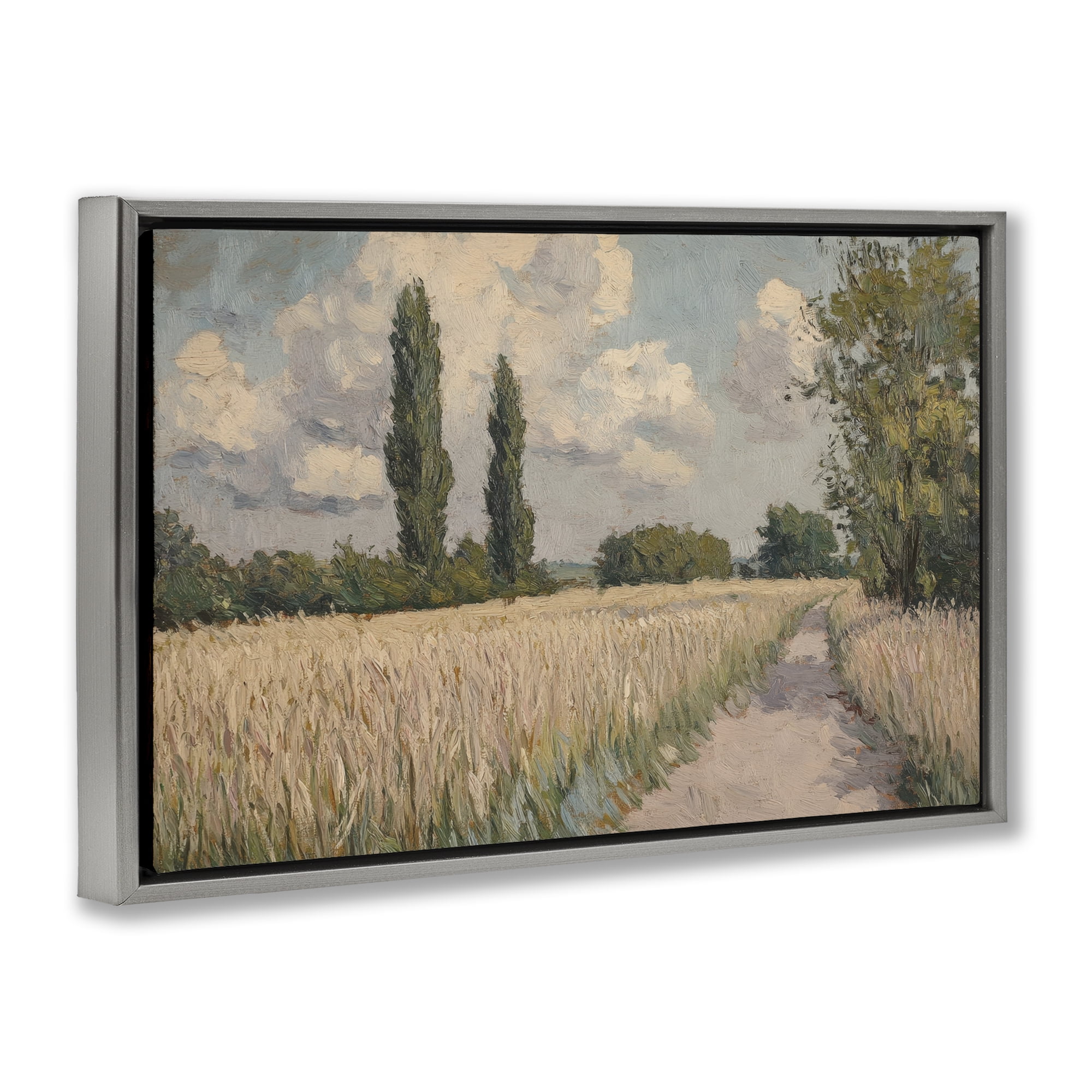 Stupell Industries Summer Path Between Poplars Gray Framed Floater Canvas Wall Art, design by Petal Prints Design