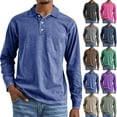 thumbnail image 5 of Zimjoy Men's Polo Shirts Cotton Vintage Long Sleeve Shirts Casual V-Neck Distressed Button Down Shirt Turn Down Collar Lightweight Fall Shirt Muscle Gym, Blue L, 5 of 5